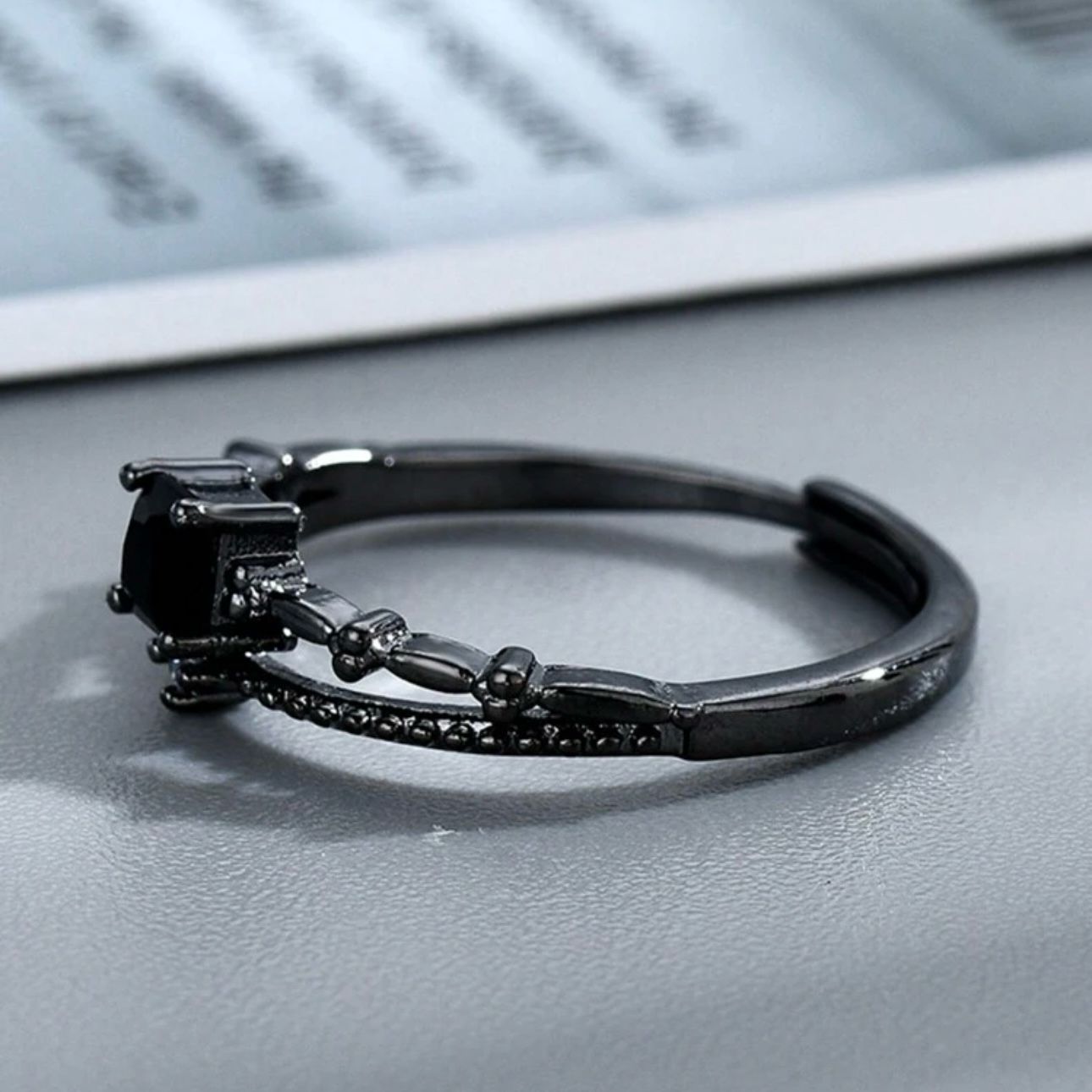 YJBHere - Silver Black Diamond Ring - Image 2