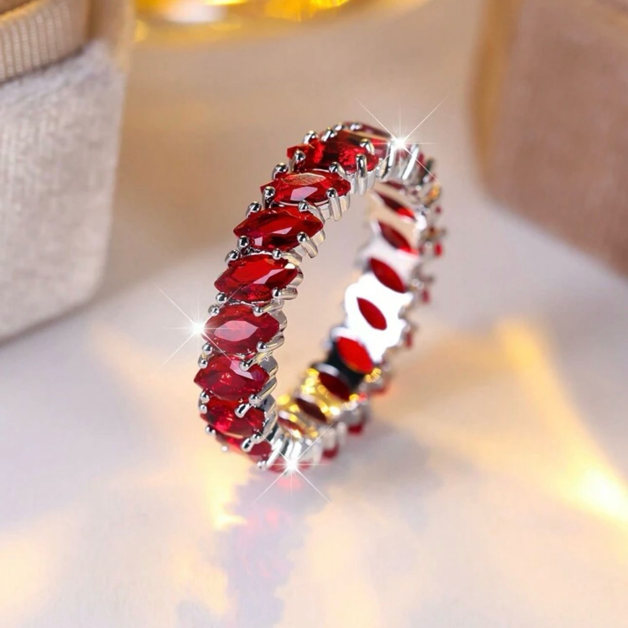 YJBHere - Ruby Cluster Silver Ring - Image 1
